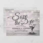 Carte Postale Faire-part Verres à champagne en bois de mariage Enregistrer (Devant / Derrière)