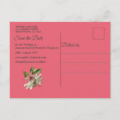 Carte Postale Faire-part Vert, Crème, Draps De Soie Et Fleurs De Pinkish (Dos)