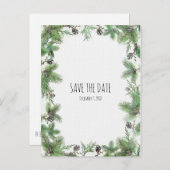 Carte Postale Faire-part Vert de Noël & Cônes de Pin Hiver Sauvegarder la D (Devant / Derrière)