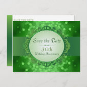 Carte Postale Faire-part Vert Émeraude Bokeh Save the Date 30e Anniversaire (Devant / Derrière)