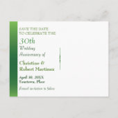 Carte Postale Faire-part Vert Émeraude Bokeh Save the Date 30e Anniversaire (Dos)