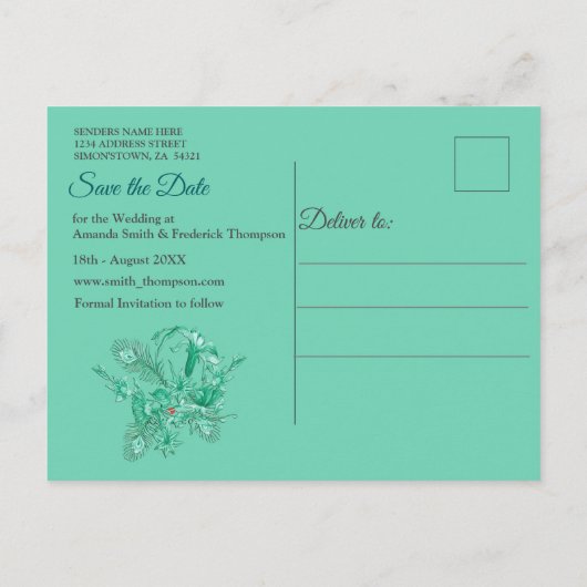 Carte Postale Faire-part Vert émeraude sur support texturé sculpté (Dos)