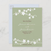 Carte Postale Faire-part Vert fleurs de cerisiers (Devant / Derrière)