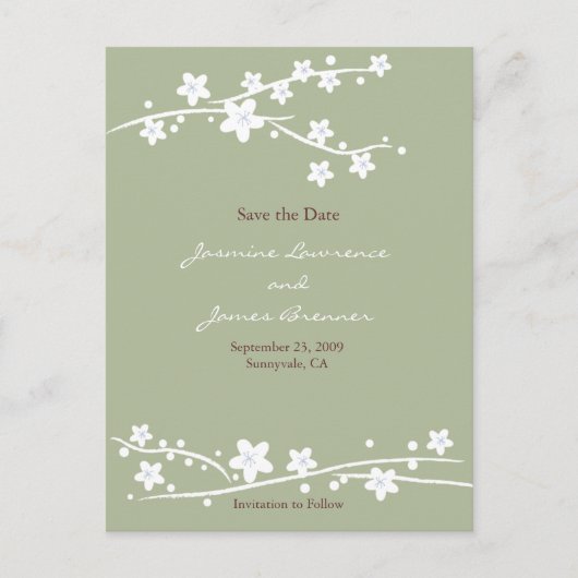 Carte Postale Faire-part Vert fleurs de cerisiers (Devant)