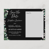 Carte Postale Faire-part Vert & Florets Aquarelle Noir Enregistrer la date (Dos)