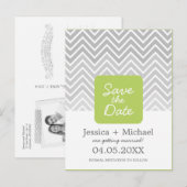 Carte Postale Faire-part Vert Gris Ombre Chevron Mariage Save The Date Anno (Devant / Derrière)