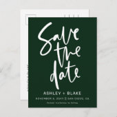Carte Postale Faire-part Vert simple calligraphie manuscrite Enregistrer la (Devant / Derrière)
