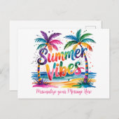 Carte Postale Faire-part Vibes d'été Palmiers tropicaux et coucher de solei (Devant / Derrière)