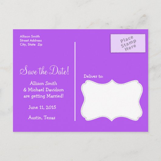 Carte Postale Faire-part Vichy à carreaux violets (Dos)