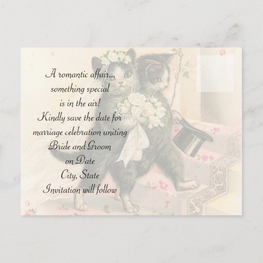 Carte Postale Faire-part Victorian Kitten Wedding Enregistrer la date (Dos)
