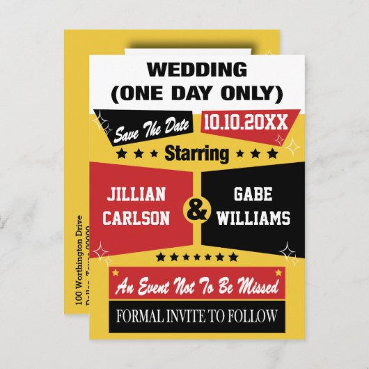 Carte Postale Faire-part Vidéo Poster Mariage Enregistrer La Date (Devant / Derrière)