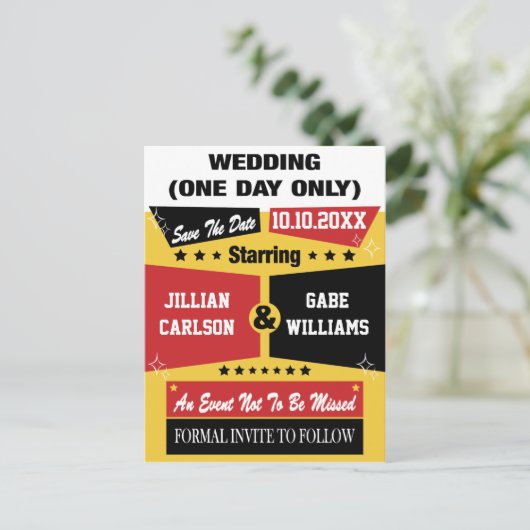 Carte Postale Faire-part Vidéo Poster Mariage Enregistrer La Date (Debout devant)