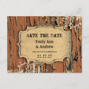 Carte Postale Faire-part Vieux Bois Campagne Chic Vigne Or Save the Date