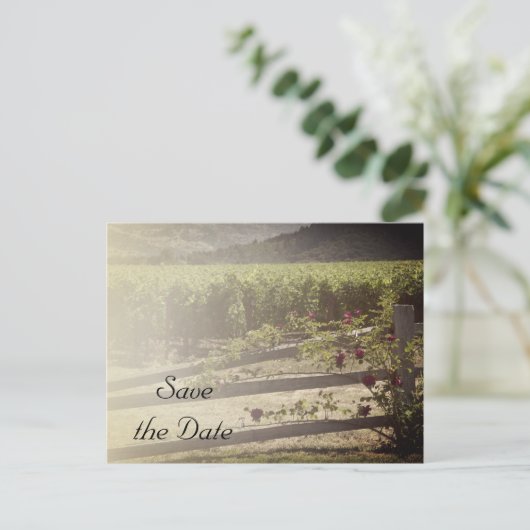 Carte Postale Faire-part Vignoble et Rose clôture mariage Enregistrer la da (Debout devant)