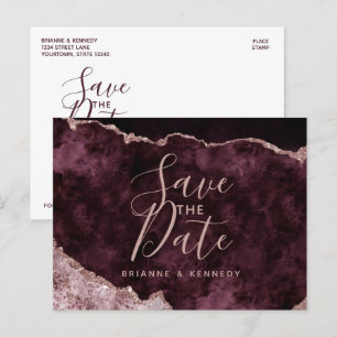 Carte Postale Faire-part Vin Bourgogne Rose Or Agate Marbre Enregistrer la 