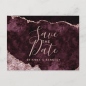 Carte Postale Faire-part Vin Bourgogne Rose Or Agate Marbre Enregistrer la  (Devant)