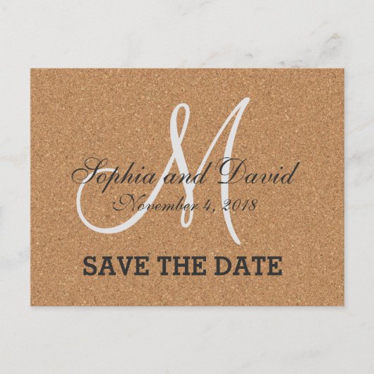 Carte Postale Faire-part Vin Rustique Cork Mariage Monogramme ENREGISTRER L (Devant)
