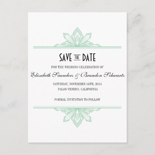 Carte Postale Faire-part Vinatge Deco Menthe & Noir Save the Date (Devant)