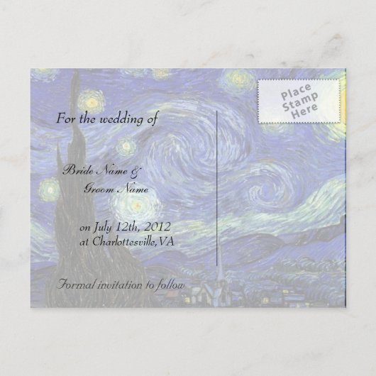 Carte Postale Faire-part Vincent van Gogh, Starry Night (Dos)