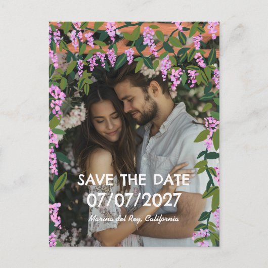 Carte Postale Faire-part Vins de la Wisteria Floral Custom Photo Mariage (Devant)