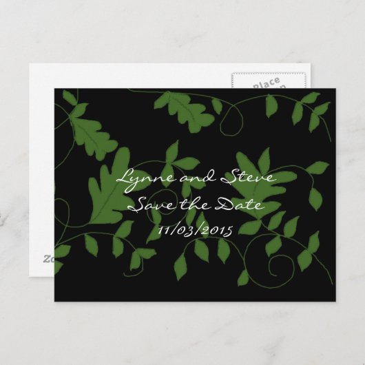 Carte Postale Faire-part Vins verts sur noir Enregistrer la date (Devant / Derrière)
