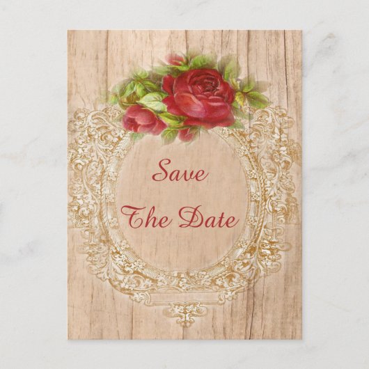 Carte Postale Faire-part Vintage 16e anniversaire Rose rouge Cadre en bois (Devant)