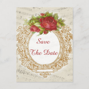 Carte Postale Faire-part Vintage 90e anniversaire Red Rose Frame Music Shee