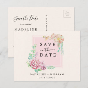 Carte Postale Faire-part Vintage aquarelle cadre floral Enregistrer la date