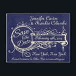 Carte Postale Faire-part Vintage Bleu Chalkboard Enregistrer la date<br><div class="desc">Décor de style vintage avec un arrière - plan en damier bleu. Utilisez ce Save The Date pour les mariages, diplômes, douches, sweet sixteen, quinceañera, batte mitvah, anniversaire, anniversaires, collecte de fonds, évènement caritatif et autres occasions. La couleur Arrière - plan peut être changée pour s'adapter à votre propre jeu...</div>