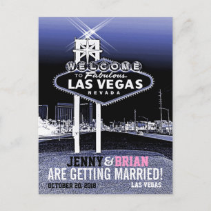 Carte Postale Faire-part Vintage Blue Las Vegas Mariage Enregistrer La Date