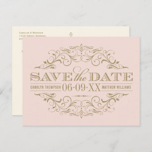 Carte Postale Faire-part Vintage Blush Antique Flourish Enregistrer la date