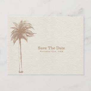 Carte Postale Faire-part Vintage Brown Palm Tree Beach Enregistrer la date