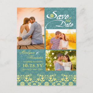 Carte Postale Faire-part Vintage Damask Lace Peacock Photo Enregistrer La D