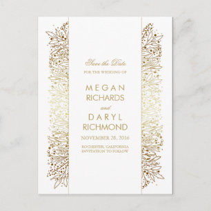 Carte Postale Faire-part Vintage Enregistrer la date - Gold Baby's Breath F