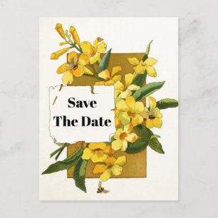 Carte Postale Faire-part Vintage jaune jasmin floral Enregistrer la date
