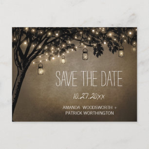 Carte Postale Faire-part Vintage Mason Jar Chêne Arbre Enregistrer Les Cart