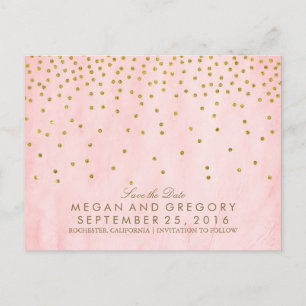 Carte Postale Faire-part vintage or confetti rose enregistrer la date