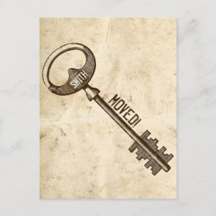 Carte Postale Faire-part Vintage Parchemin Antique Clé Changement d'adresse