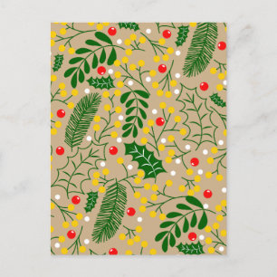 Carte Postale Faire-part Vintage Rustic Green Holly Berry Noël