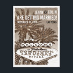 Carte Postale Faire-part Vintage Sepia Las Vegas Photo Enregistrer La Date<br><div class="desc">Photo éditée du signe d'accueil devant deux palmiers, debout et fort les uns à côté des autres, symbolisant l'amour indéfectible et éternel pour moi. De plus, pour ajouter une touche artistique vintage et nostalgique à vos futurs nuptiaux vegas. REMPLACEZ L'ÉCHANTILLON DE PHOTO AVEC VOTRE PROPRE PHOTO À L'ARRIÈRE. Tous les...</div>