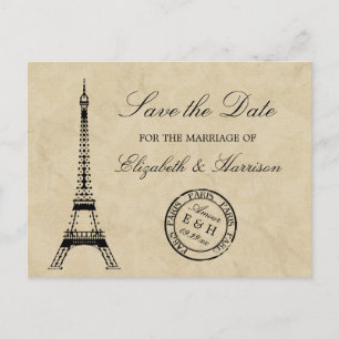 Carte Postale Faire-part Vintage Tour Eiffel Paris Postmark Enregistrer La