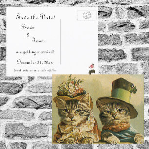 Carte Postale Faire-part Vintage Victorian Funny Cats en Casquette Enregist
