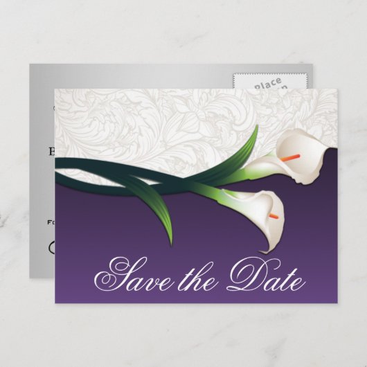 Carte Postale Faire-part Violet & Blanc Calla Lily Mariage Enregistrer les  (Devant / Derrière)