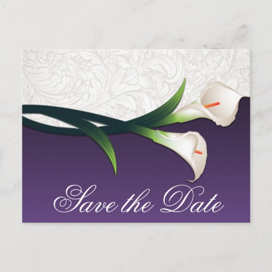 Carte Postale Faire-part Violet & Blanc Calla Lily Mariage Enregistrer les  (Devant)