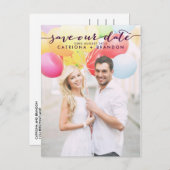 Carte Postale Faire-part Violet manuscrit script photo Enregistrer notre da (Devant / Derrière)