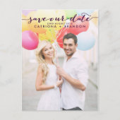 Carte Postale Faire-part Violet manuscrit script photo Enregistrer notre da (Devant)