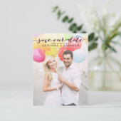 Carte Postale Faire-part Violet manuscrit script photo Enregistrer notre da (Debout devant)