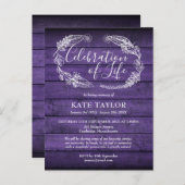 Carte Postale Faire-part Violet Rustique Bois Célébration des funérailles d (Devant / Derrière)