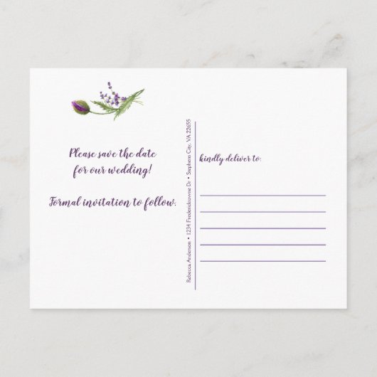 Carte Postale Faire-part Violet Violet Lavande Florale Photo Enregistrer La (Dos)