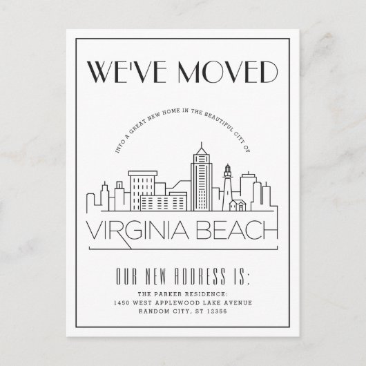 Carte Postale Faire-part Virginia Beach Moderne Deco | Changement d'adresse (Devant)